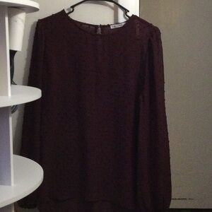 Textured Long-Sleeve Blouse in Deep Burgundy